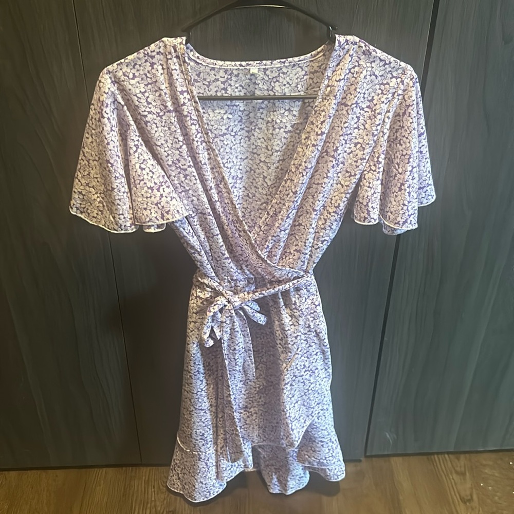 Purple flower print sundress.